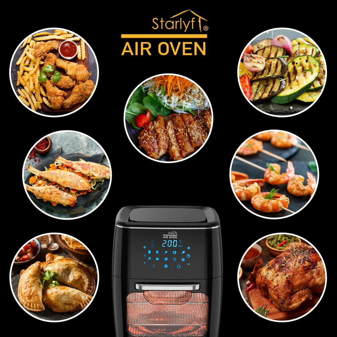 Starlyf Heissluftfritteuse Air Oven XL, 1700 W, 12 Liter Fritteuse mit 10 Programmen, Rotisserie-Fun