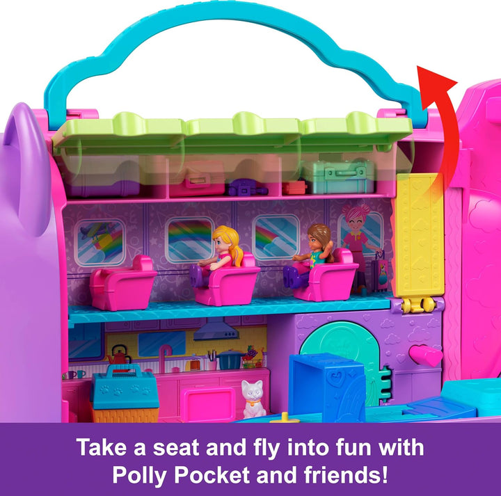 Polly Pocket Puppen und Spielset, Kitty Airways Flugzeug, Reisespielzeug mit 2 kleinen Puppen und Ti