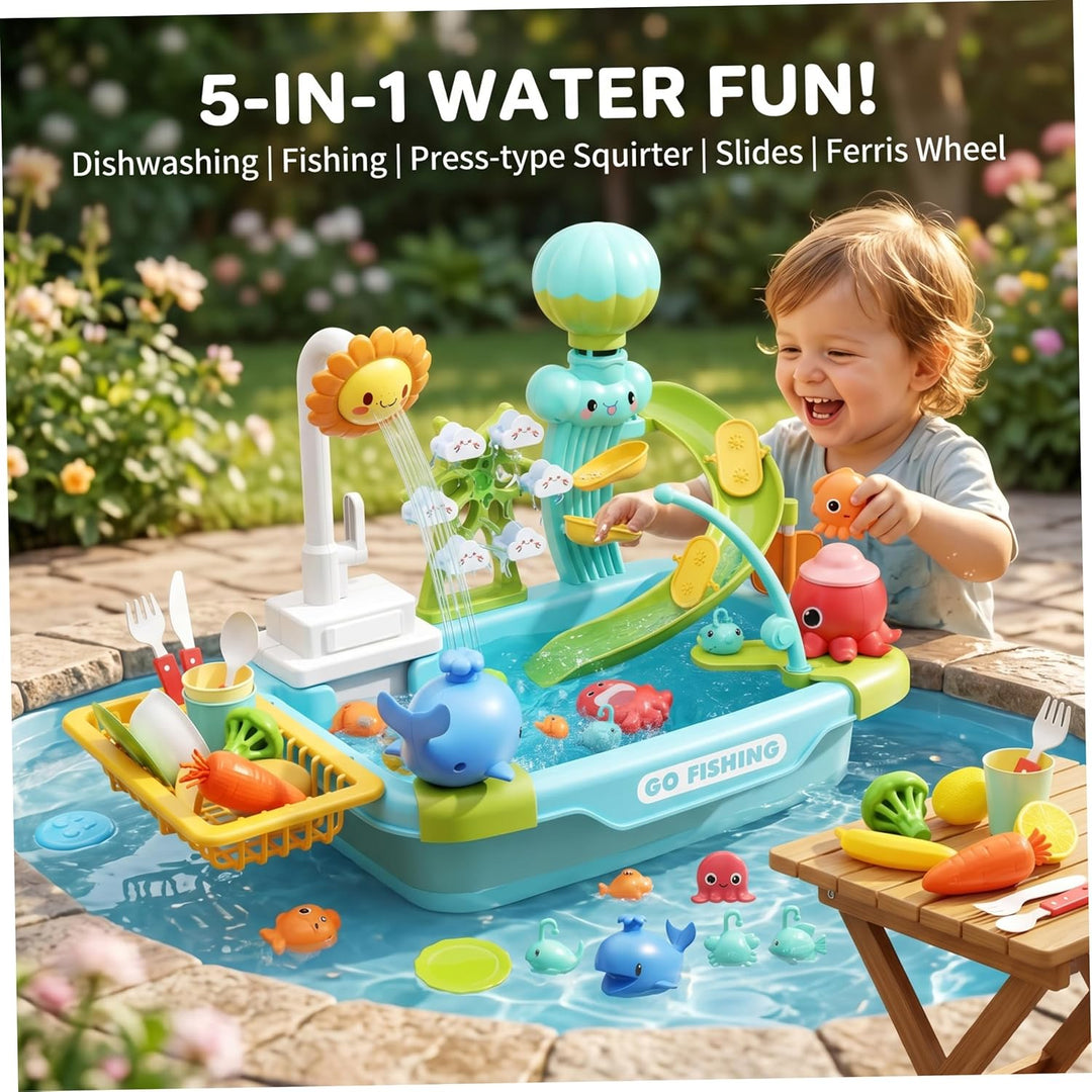 Kleinkind-Waschbecken mit fliessendem Wasser, Kinderspielspielzeug-Set – multifunktionaler Wasserspi