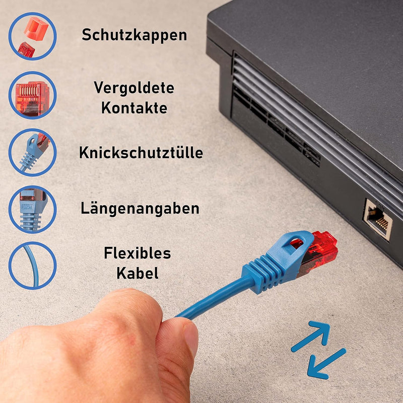 BIGtec - 10 Stück - 50m Gigabit Netzwerkkabel Patchkabel Ethernet LAN DSL Patch Kabel blau (2x RJ-45