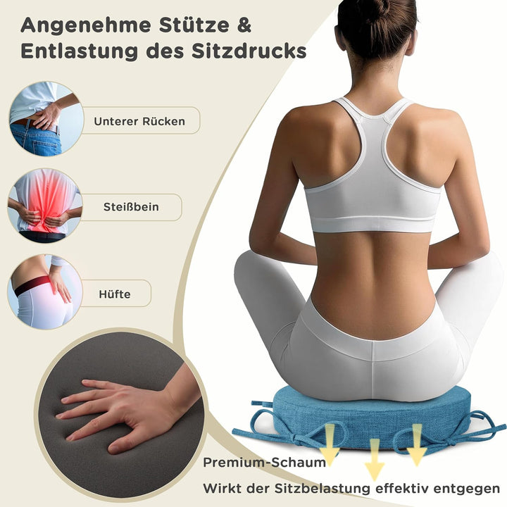 AddGrace Sitzkissen Rund mit Bändern 2 Stück rutschfeste Leinen Stuhlkissen 30x30cm Schaumstoff Sitz