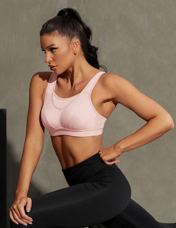 Wingslove Damen Sport BH ohne Bügel Nicht Gepolstert High Impact Bustier Halt Joggen BH 75C Rosa, 75