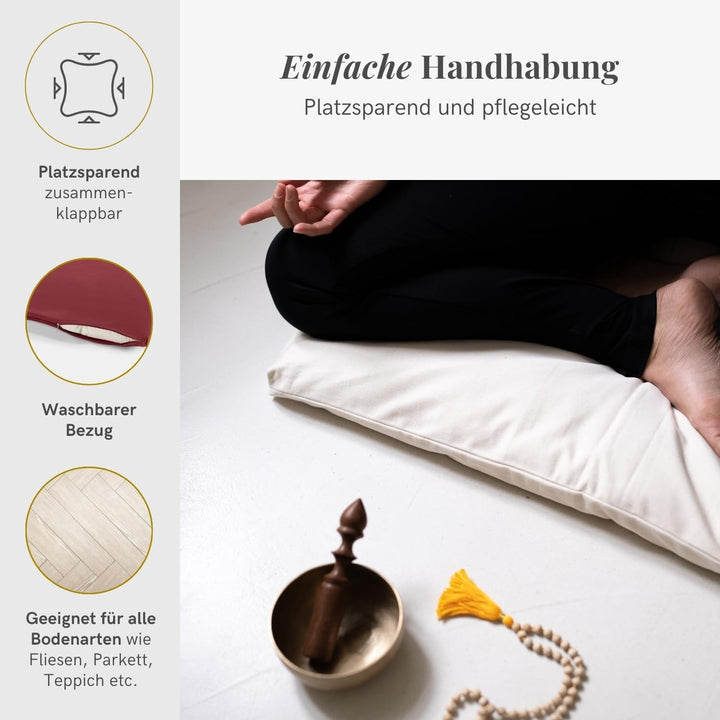 Lotuscrafts Meditationsmatte Zabuton Deluxe - Extra Dick - Meditationskissen Unterlage für entspannt