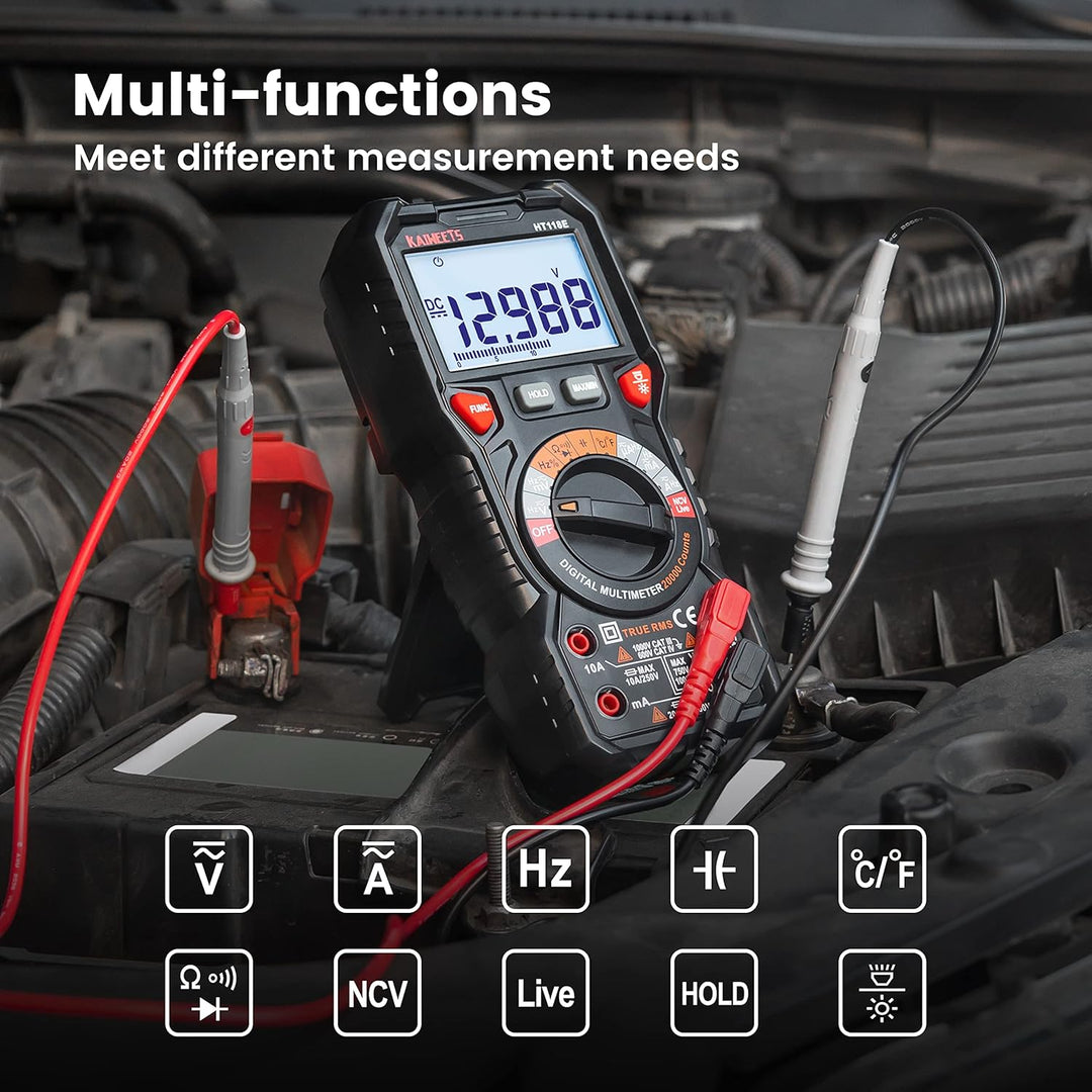 KAIWEETS Digital Multimeter mit LED-Buchsen, HT118E Strommessgerät, True RMS Auto-Range 20000 Zähler