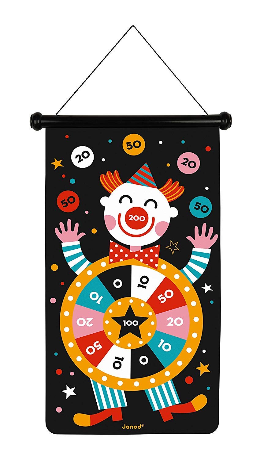 Janod - Magnetisches Dartspiel mit Zirkus-Motiv, doppelseitig, Geschicklichkeitsspiel, zum Erlernen