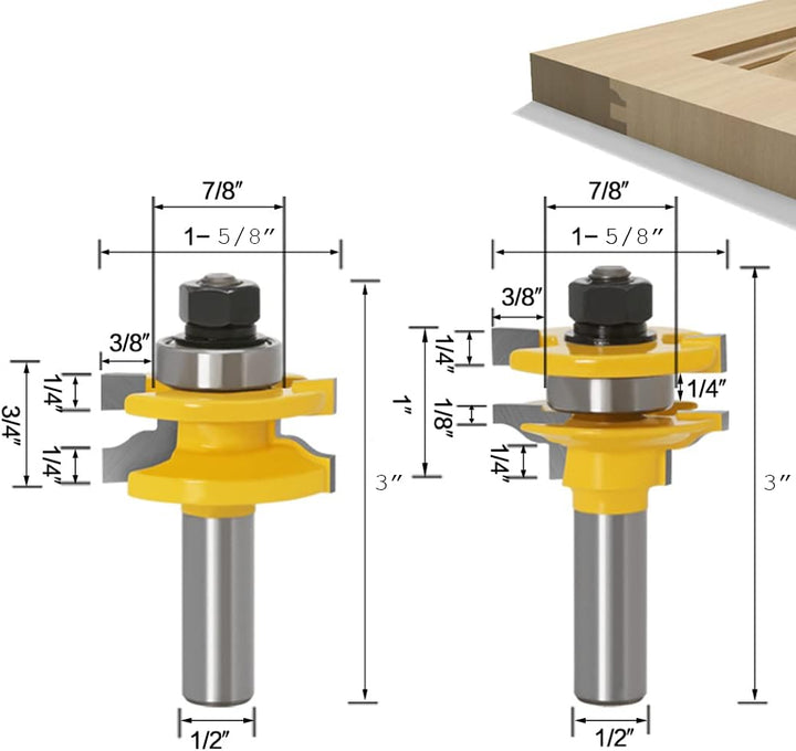 APLUS Raised Panel Door Making Hartmetall-Fräser-Bit-Set mit Rückenschneider mit 1/2-Zoll-Schaft, 3-