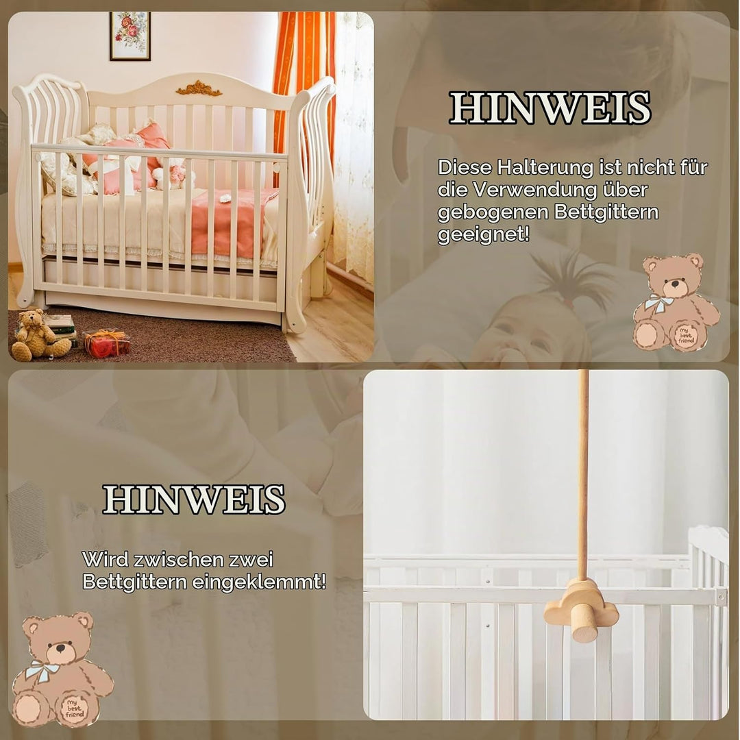 Mobile Halterung Holz für Babybett, Mobile Ständer Wolken Design, 360°Drehbar Baby Mobile Aufhänger,