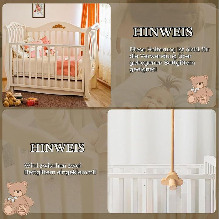 Mobile Halterung Holz für Babybett, Mobile Ständer Wolken Design, 360°Drehbar Baby Mobile Aufhänger,