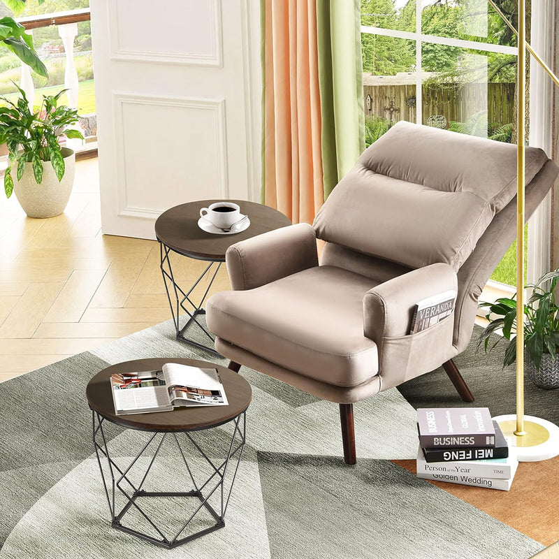 Ribelli 2er Set Beistelltisch, Wohnzimmertisch mit Korbfunktion, Couchtisch Rund, Korbtisch mit Abne