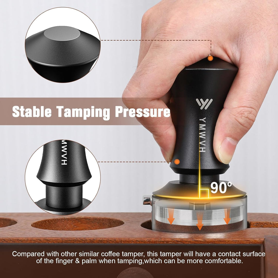 Kaffee Tamper mit Ripple Base 58mm, Edelstahl Espresso Tamper mit 20lbs/30lbs Ersatzfedern - Eloxier