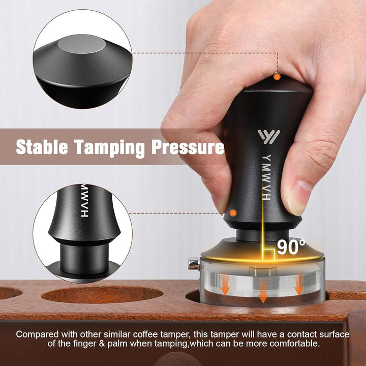 Kaffee Tamper mit Ripple Base 58mm, Edelstahl Espresso Tamper mit 20lbs/30lbs Ersatzfedern - Eloxier
