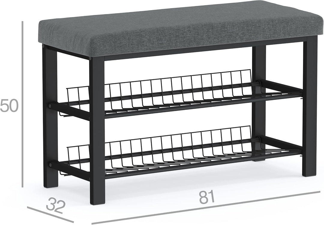 stardis stabiles Schuhregal mit Sitzbank platzsparende Schuhbank 2 Gitterablagen 81x50x32 cm, formsc