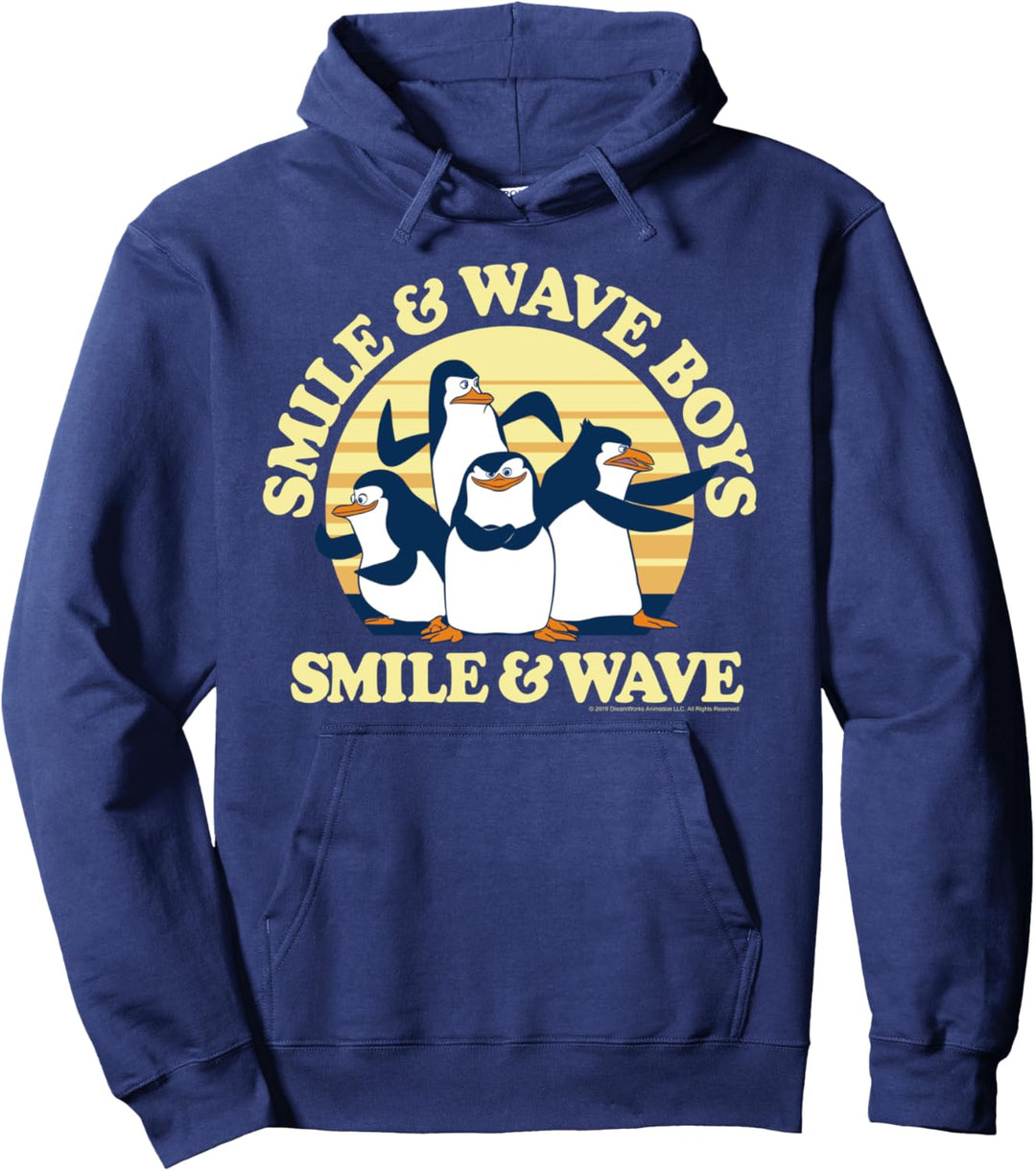 Madagascar Penguins Smile And Wave Sunset Text Poster Pullover Hoodie