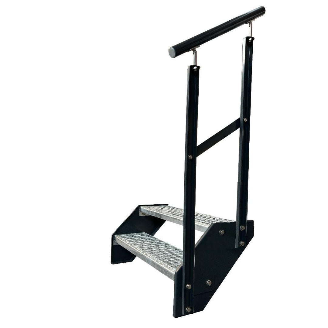 Premium Stahl Treppe mit Geländer Rechts/Wangen und Geländer Anthrazit RAL 7016/2 Stufen verzinkt (B