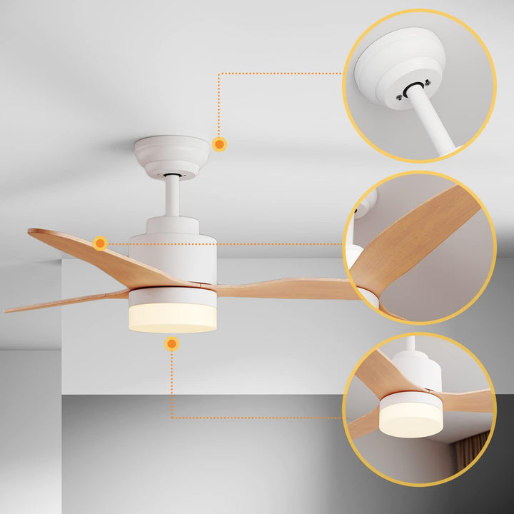 SONNI Deckenventilator mit Beleuchtung und Fernbedienung Leise in 3 Farbtemperatur 119cm Weiss und H