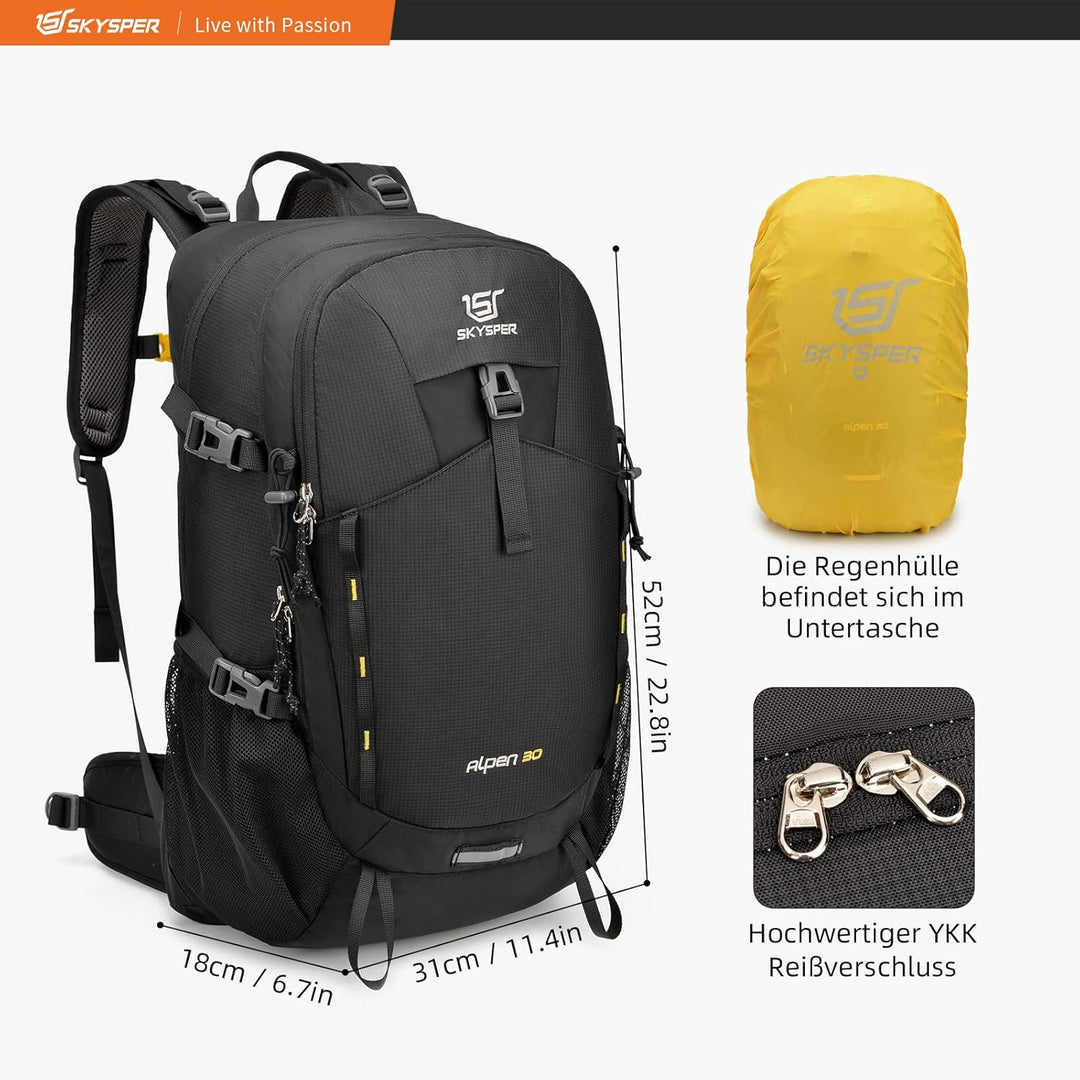 SKYSPER Wanderrucksack 30L Trekkingrucksack Wasserfest mit Rückenbelüftung und Netzrücken Tagesausfl