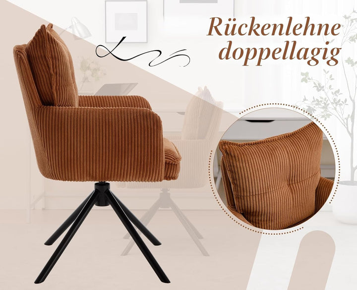 chairus Bürostuhl für Arbeitszimmer Ergonomischer Schreibtischstuhl für Büro Kordsamt 360° Drehstuhl