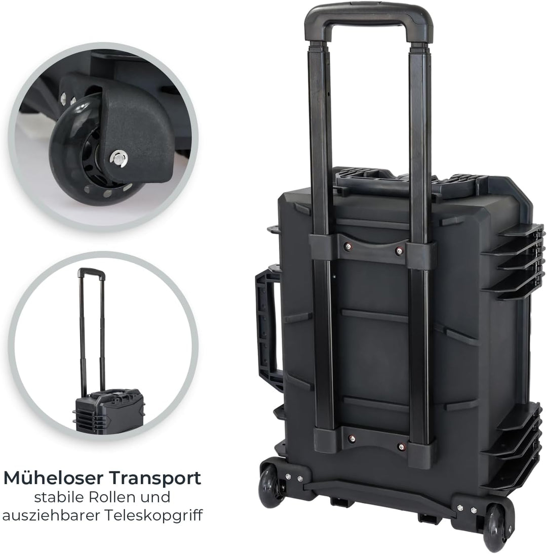 HMF 15604-02 Outdoor Werkzeugtrolley, Werkzeugkoffer leer mit Rollen | 46,5 x 36 x 22,5 cm, Trolley