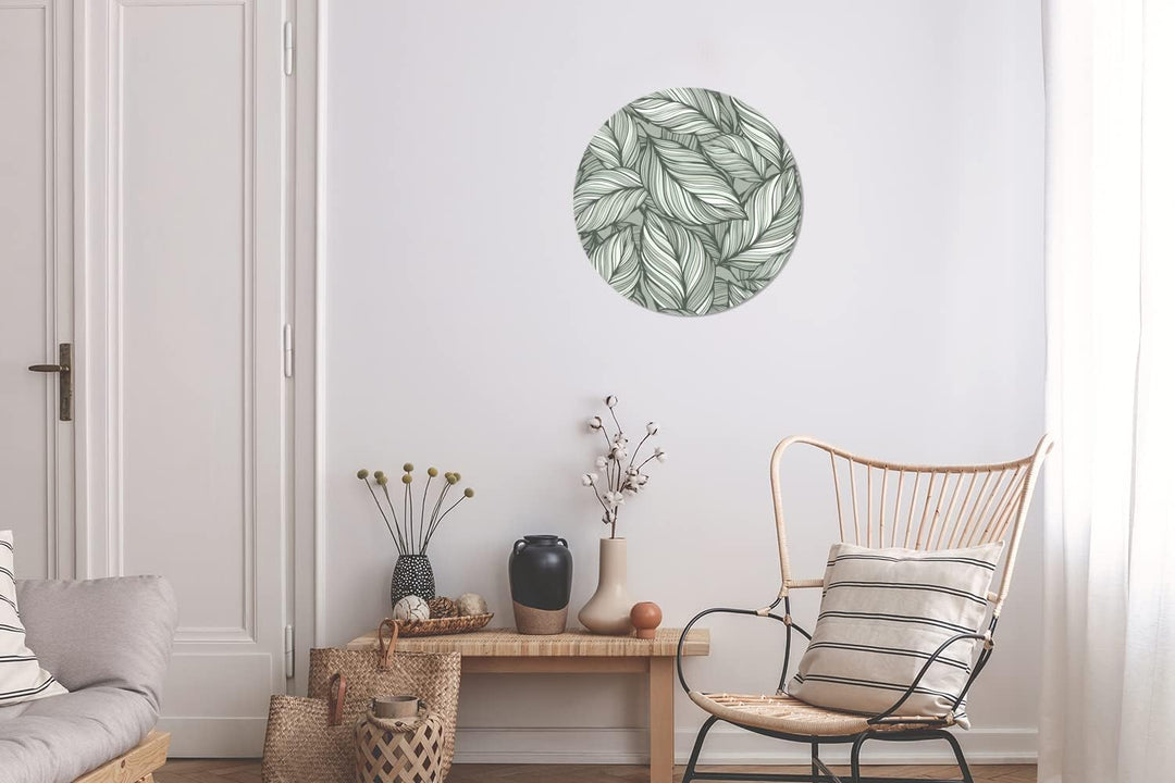 MuchoWow Wandbild Rund Wanddeko Deko Wohnzimmer Bilder 30x30 cm Blumen - Illustration - Schwarz - We
