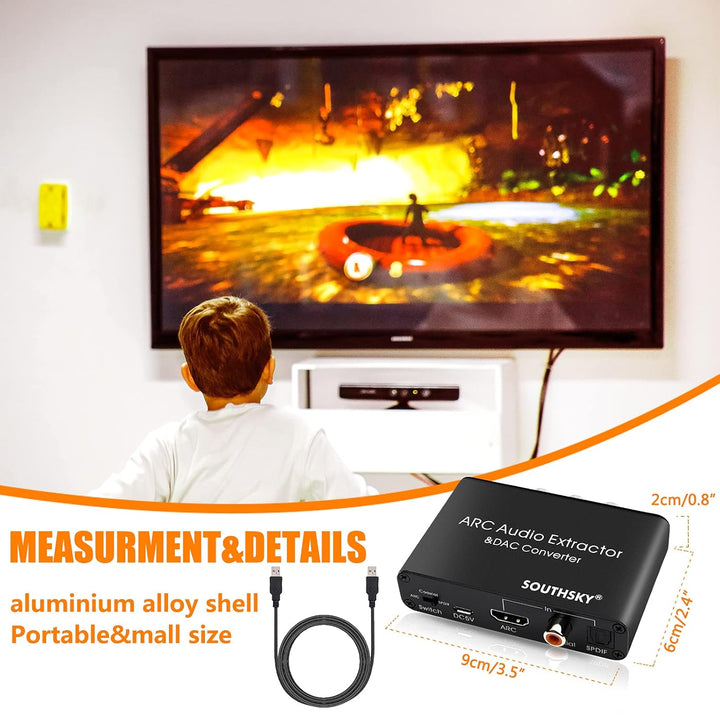 SOUTHSKY 192KHz DAC Wandler, Digital zu Analog L/R Cinch Adapter, HDMI ARC Audio Extraktor zu SPDIF,