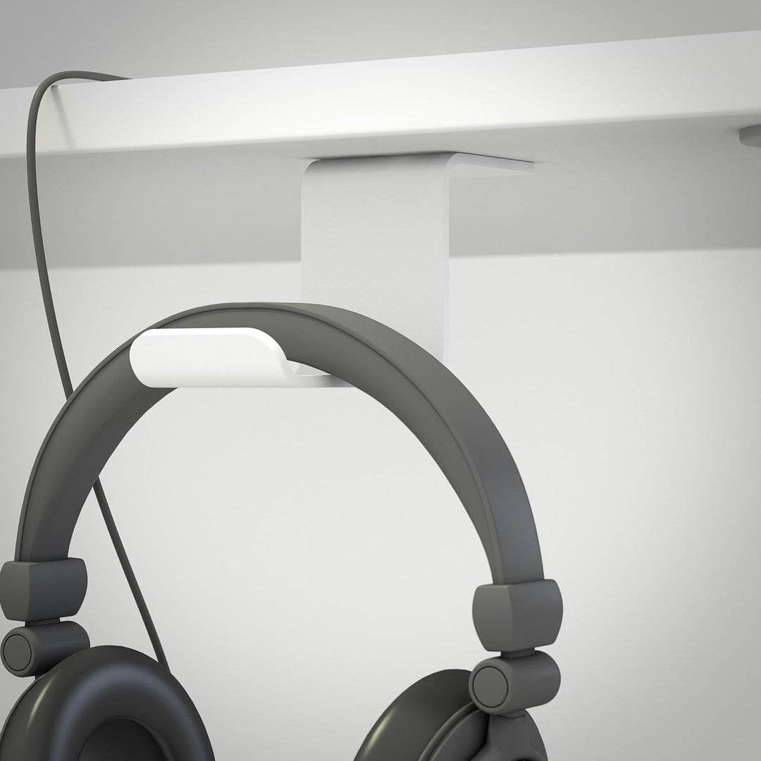 MULTIBRACKETS Kopfhörerhalter Unter Tisch, Weiss | Headset Halterung Schreibtisch, Aluminium, Untert