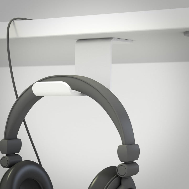 MULTIBRACKETS Kopfhörerhalter Unter Tisch, Weiss | Headset Halterung Schreibtisch, Aluminium, Untert