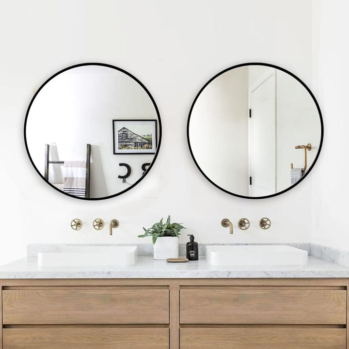 BD-Baode Wandspiegel Schwarz Rund Spiegel mit Metallrahmen Schminkspiegel HD Dekorative Wandspiegel