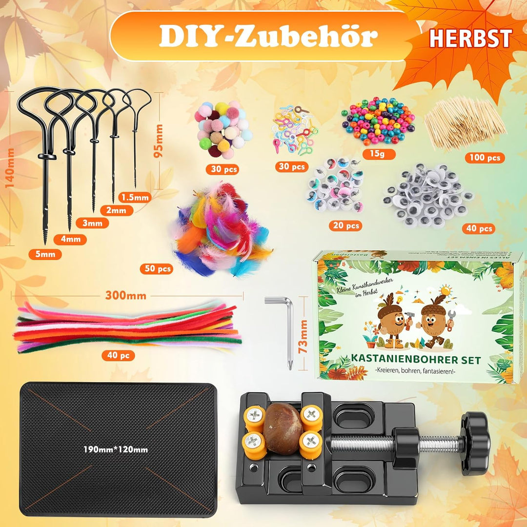 TUT Kastanienbohrer Kinder Set mit Kastanienhalter, Kastanien Bastelset Kastanienbohrer Set, Herbst
