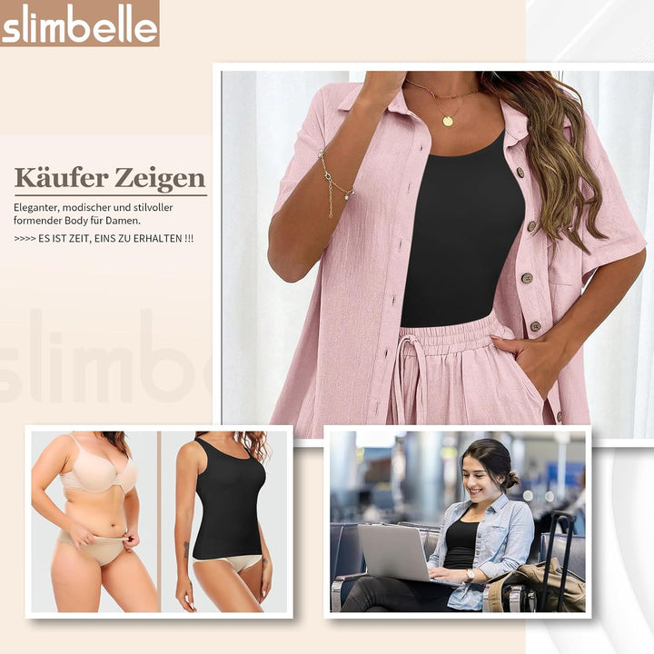 SLIMBELLE Damen Unterhemd BH Hemd Seamless Tank Top mit entfernbaren Cups Bauchweg Shapewear Top Ohn