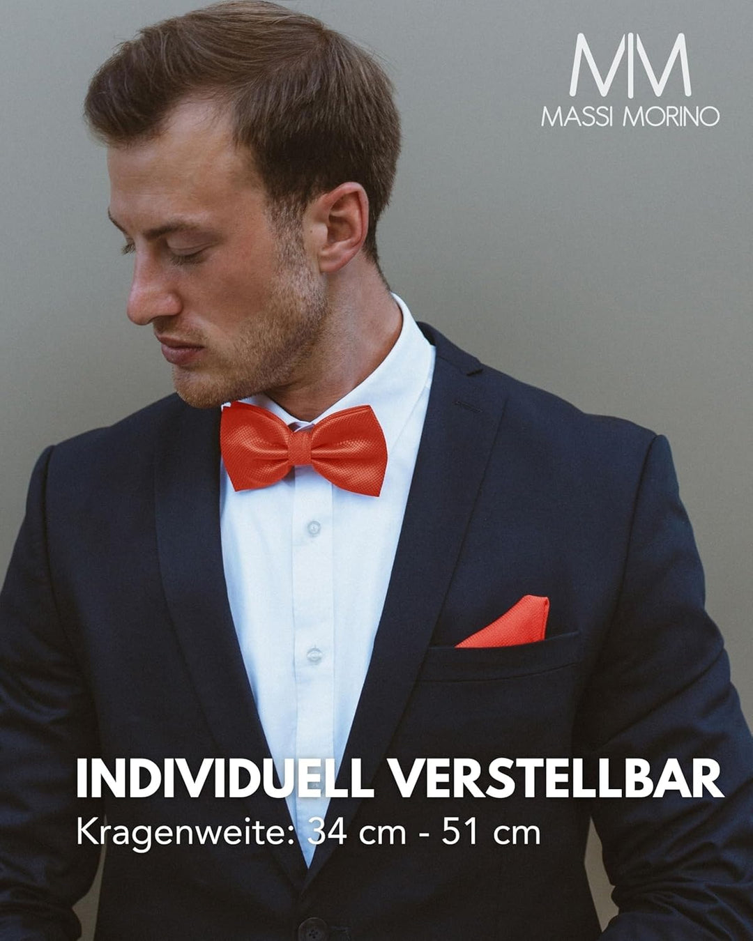 Massi Morino Fliege mit Einstecktuch für Herren Set - Anzug Herrenfliege zur Hochzeit - Verstellbare