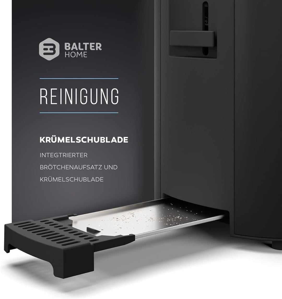 Balter Toaster 4 Scheiben, Langschlitz, Edelstahl, Brötchenaufsatz, LCD Display mit Restzeitanzeige,