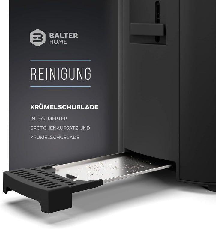 Balter Toaster 4 Scheiben, Langschlitz, Edelstahl, Brötchenaufsatz, LCD Display mit Restzeitanzeige,