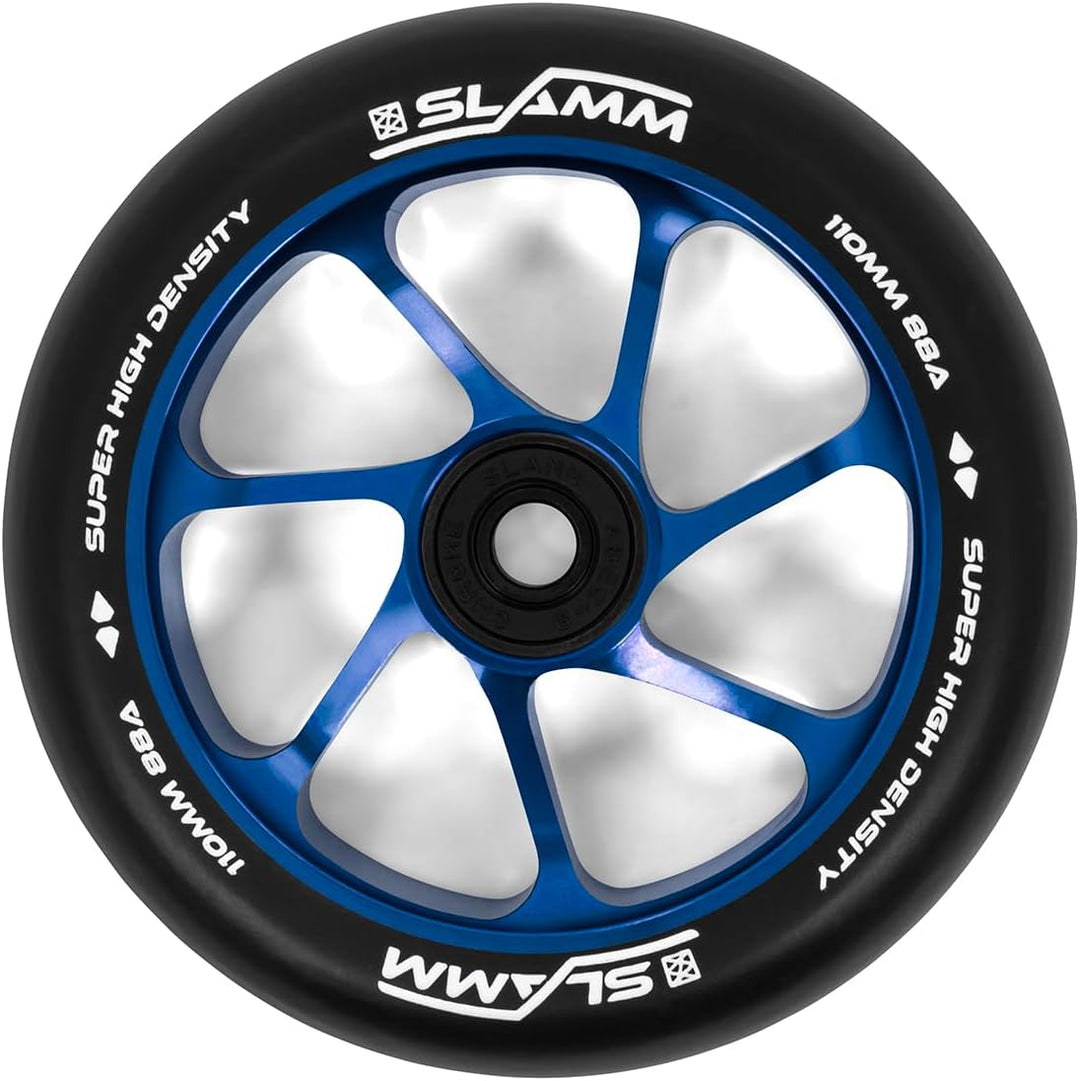 Slamm Team Wheel 110 mm schwarz &amp; blau | Stunt-Scooter Aluminiumkernräder mit super hohem Rückprall