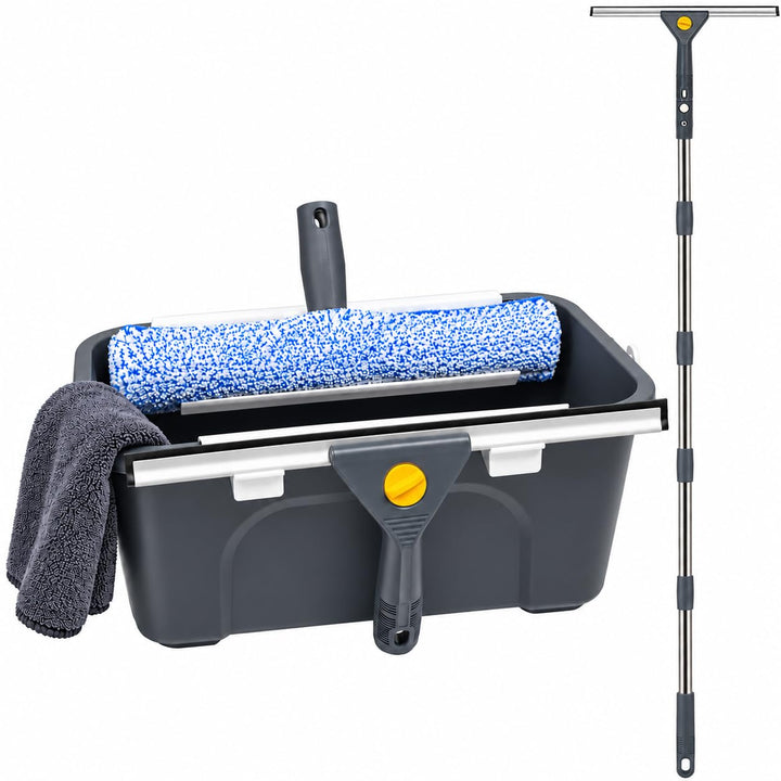 Fensterputzer Set mit Eimer und 196 cm Teleskopstange