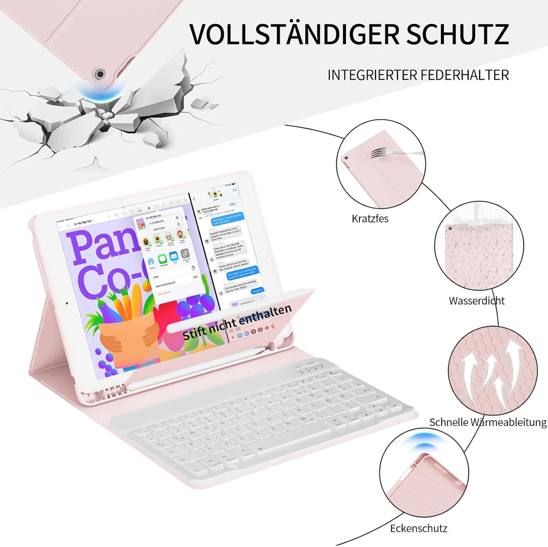 Bluetooth Tastatur Hülle für iPad 9./8./7. Generation, Rosa, Rosa