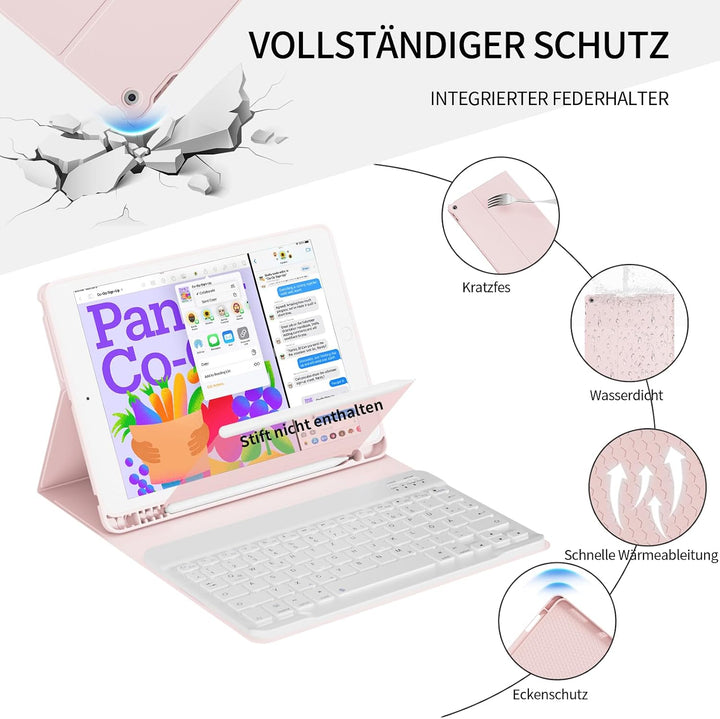 Bluetooth Tastatur Hülle für iPad 9./8./7. Generation, Rosa, Rosa