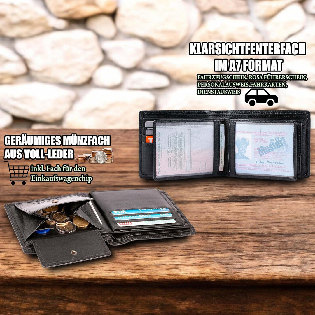 MATADOR Geldbörse Herren Leder Portemonnaie Männer TüV geprüfter RFID & NFC Schutz Schwarz/Black Nap