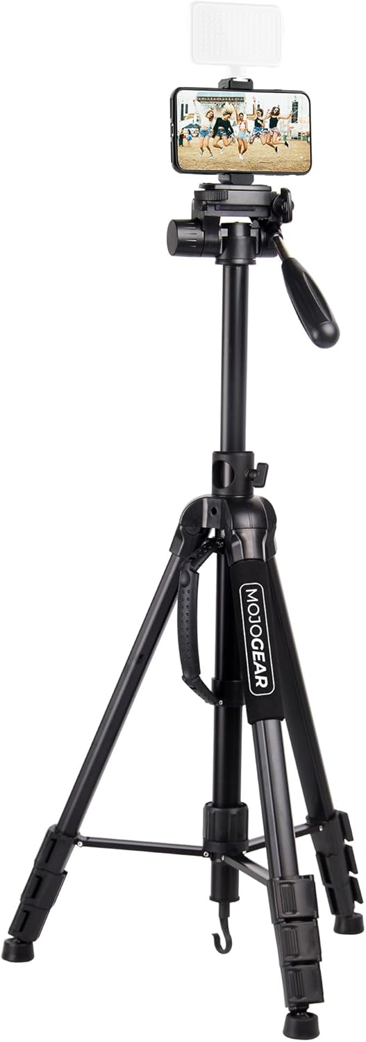 MOJOGEAR 179 cm 3-in-1-Stativ: Tripod, Einbeinstativ und horizontaler Arm für Top-Aufnahmen – mit Te
