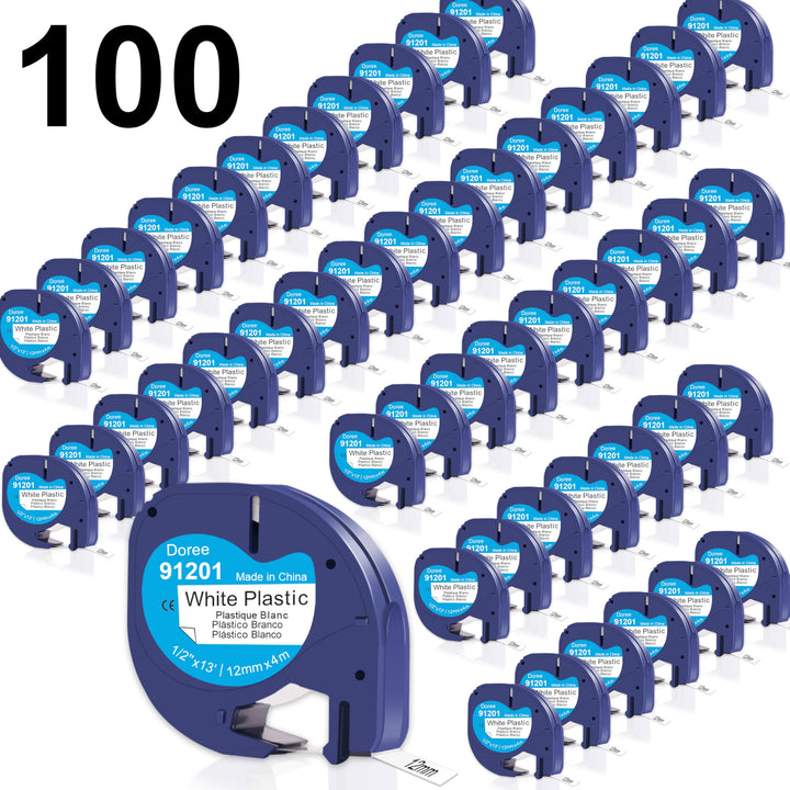DOREE (100 Pack) 91221 91201 S0721660 Plastic White Band,12mm x 4m,Schwarz auf Weiss,kompatibel mit
