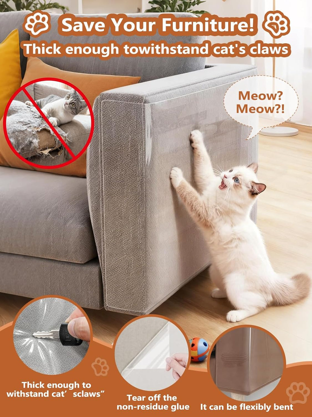 Katzen Kratzschutzfolie Transparent 43cm x 5m: ZQVCNF Selbstklebendes Anti-Kratz Tape für Sofa, Möbe