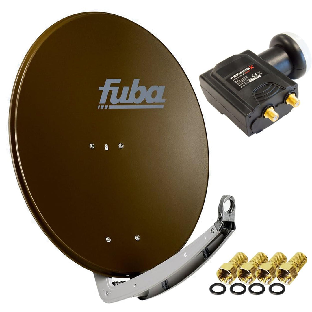 Fuba DAA 780 B Satellitenantenne Aluminium in Braun HDTV 4K Premium X Deluxe Twin LNB Sat 78 cm + Tw