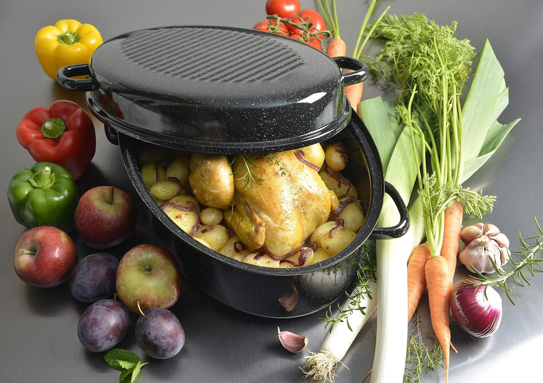 Kochstar K32711034 Delbier Emaille Roaster, E-Mail, 34 cm, Stahl emailliert, Schwarz