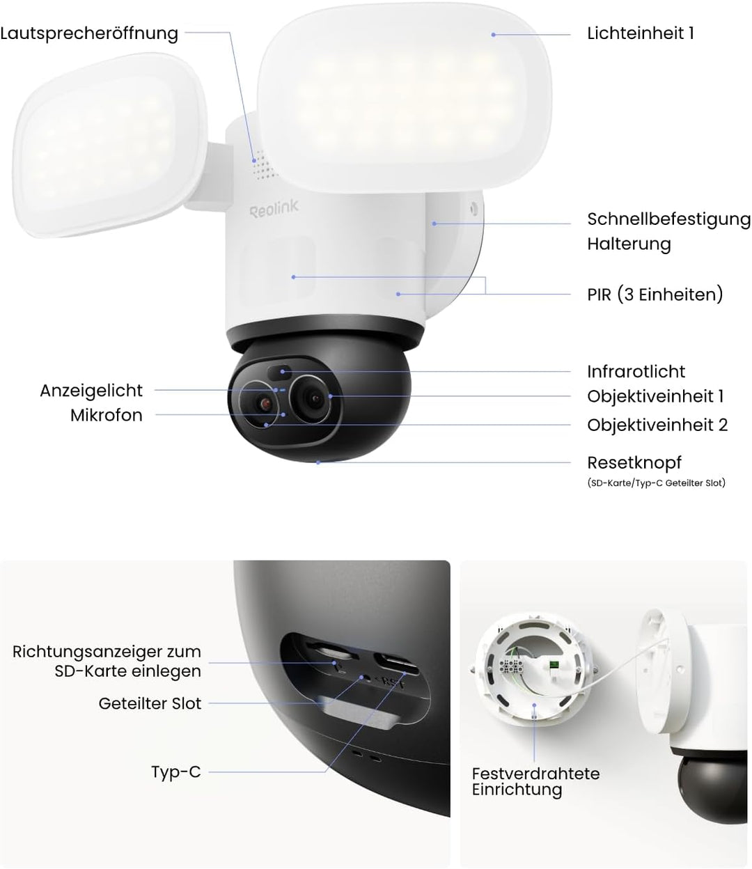 Reolink TrackFlex Floodlight WiFi, 4K Wi-Fi 6 PTZ Überwachungskamera Aussen mit 3000 Lumen Flutlicht