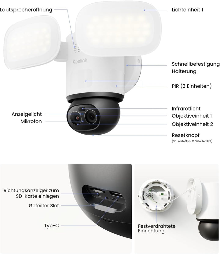 Reolink TrackFlex Floodlight WiFi, 4K Wi-Fi 6 PTZ Überwachungskamera Aussen mit 3000 Lumen Flutlicht