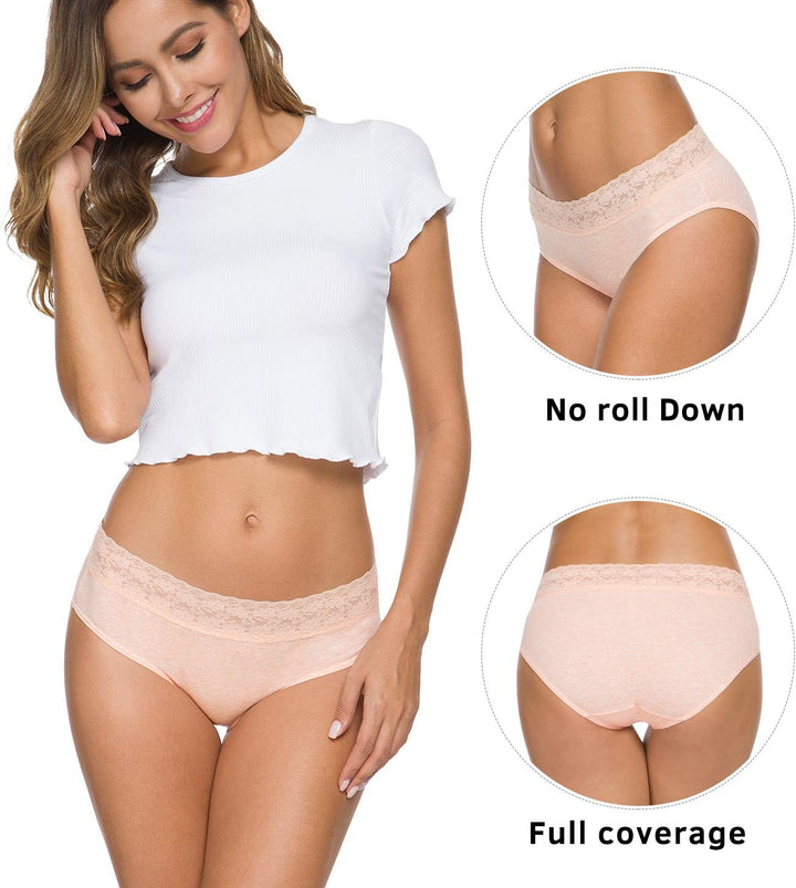 Damen-Unterwäsche, Baumwolle, Bikini-Höschen für Damen, Unterhose, Slips, Hipster, Spitze, 5er-Pack
