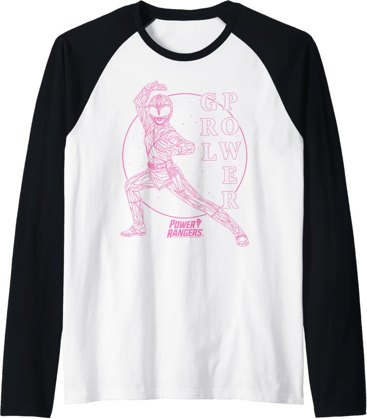 Power Rangers Pink Ranger Girl Power Geometric Line Art Raglan