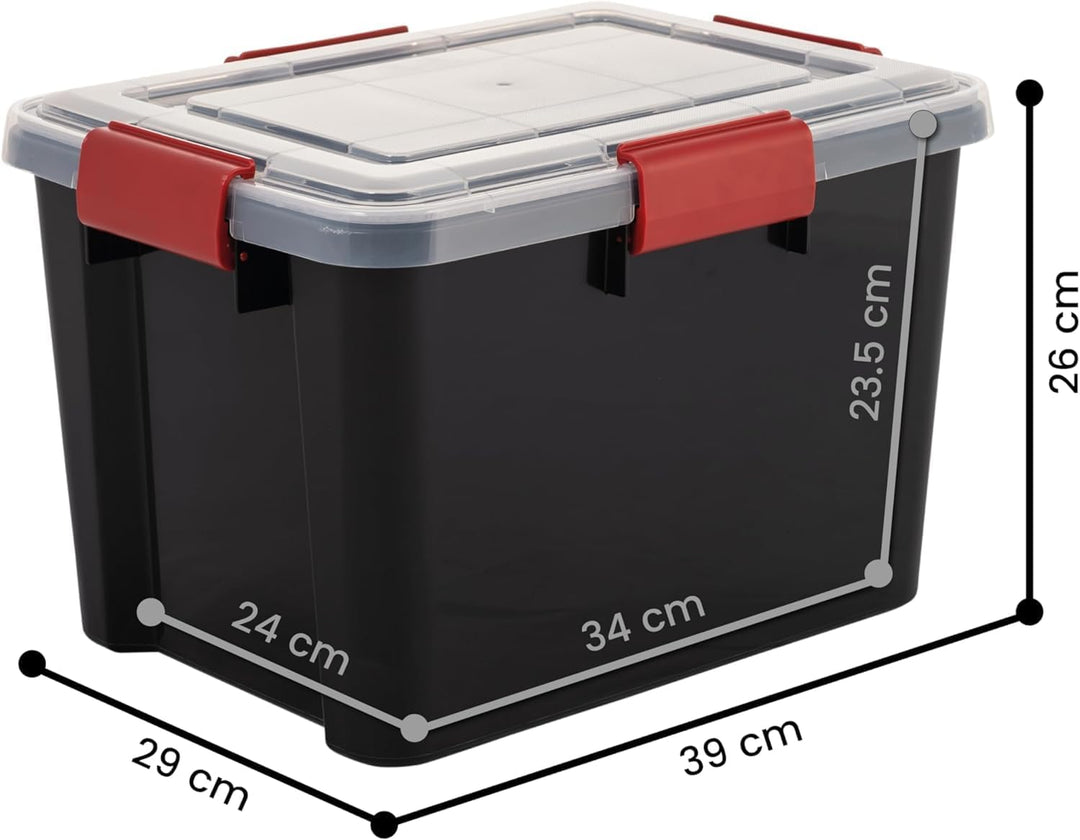 Iris Ohyama, 3er-Set luftdichte Aufbewahrungsboxen, 20 L, mit Clips, stapelbar, Garage, Keller, Dach