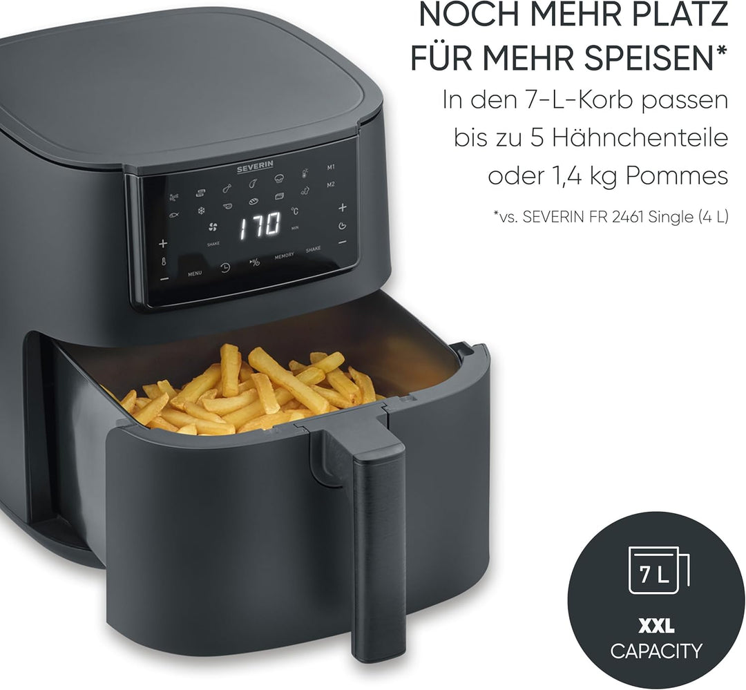 Severin Heissluftfritteuse Single XXL, 7L, 11 Automatik-Programme, Touch-Display, vielseitige Zubere