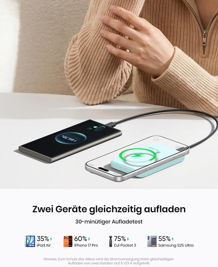 A ADDTOP Power Bank, 10000mAh Magnetische Powerbank, 20W PD Schnellladegerät, Kabelloses Magnetladeg