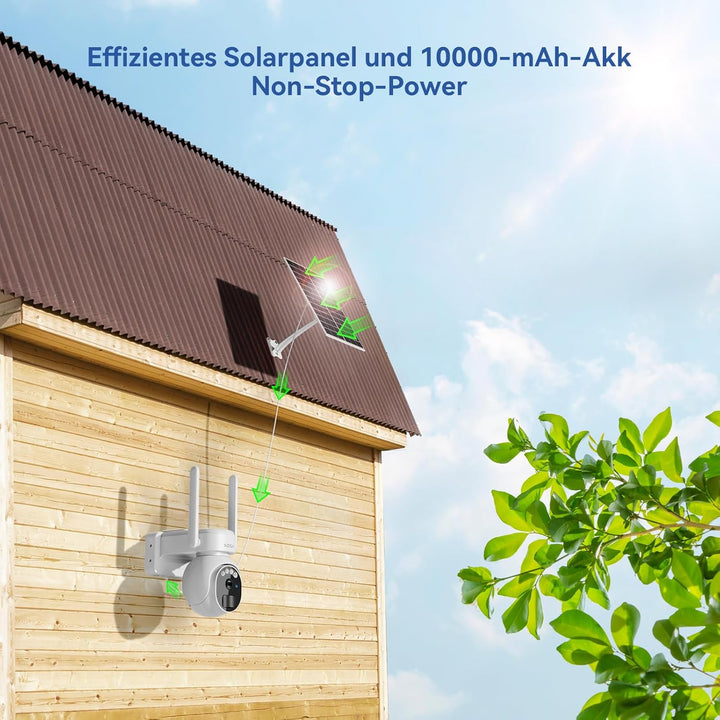 Xega 4G LTE Überwachungskamera Aussen Solar mit SIM Karte - 2K HD 3MP PTZ Kabellos Kamera Ohne WLAN